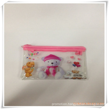 Bear Cartoon Mesh and PVC Zipper Pencil Bag/Case for Promotion